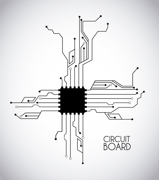 Chip e circuito sopra illustrazione vettoriale sfondo bianco