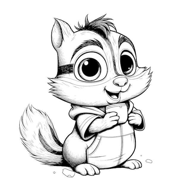 Chipmunk pagine da colorare in bianco e nero per bambini linee semplici stile cartone animato felice simpatico animale divertente nel mondo