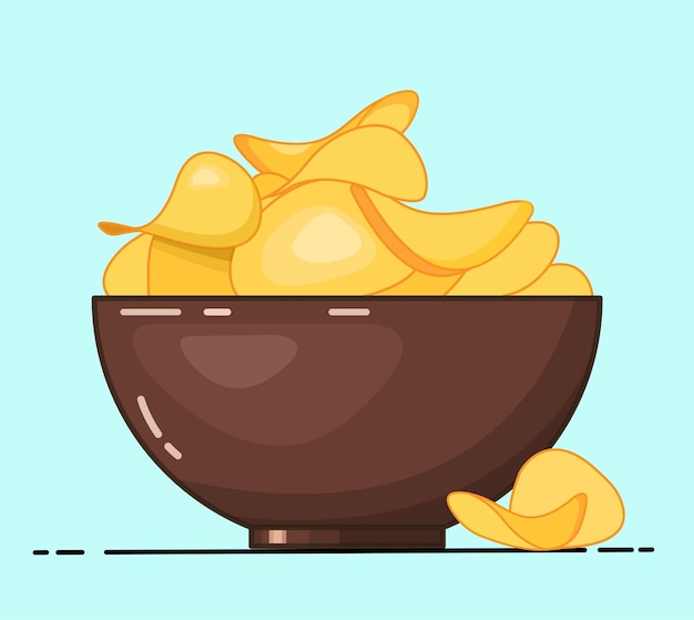 Chips in a Bowl Cartoon Illustration Vector Image Flat Design