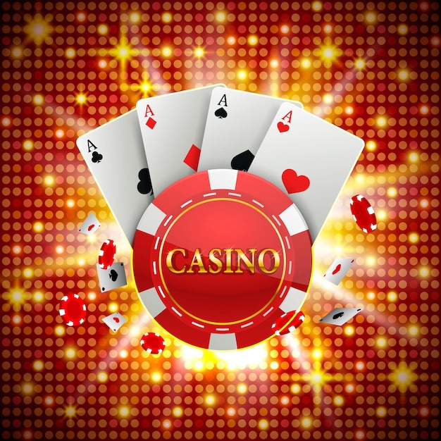 Chips and cards casino banner . vector illustration