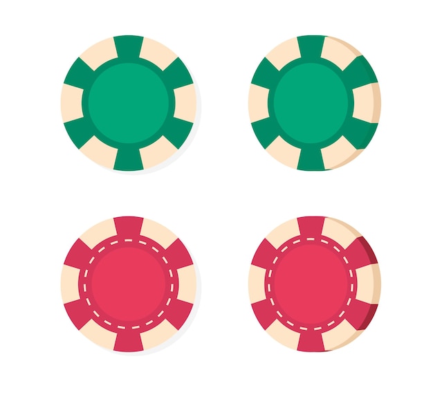 Vector chips casino of poker gokken munten rode en groene kleur pictogram platte cartoon design inzet spel geld