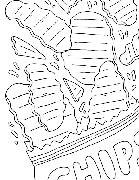 Vector chips food doodle coloring page