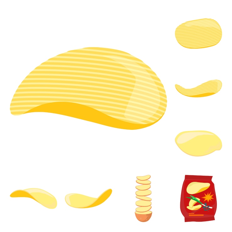 Vector chips of potato cartoon elements set. isolated illustration crispy chips. elements set of roast snack potato. 