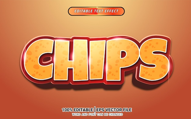 Chips snack 3d elemento del titolo dell'alimento di design del modello di effetto testo modificabile