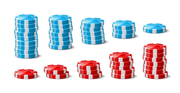 Chips stapels realistisch gokken plastic ronde elementen geleidelijke toename van spel weddenschappen casino tokens roulette gaming munten risicovolle vrije tijd vector poker spelen 3D accessoires set