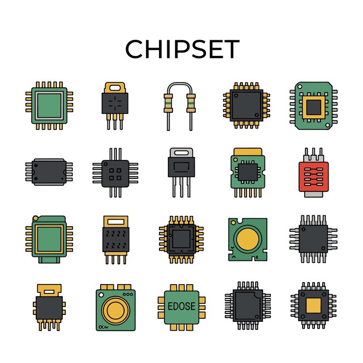 Vector chipset collection hightech components set