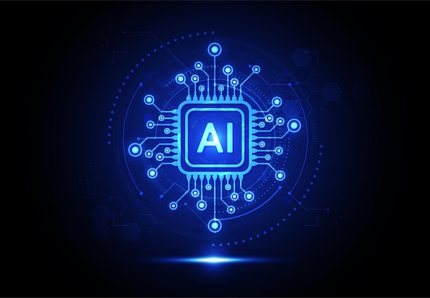 Chipset met kunstmatige intelligentie op een printplaat in een futuristisch concept technologie artwork voor web banner kaart cover Vector illustratie