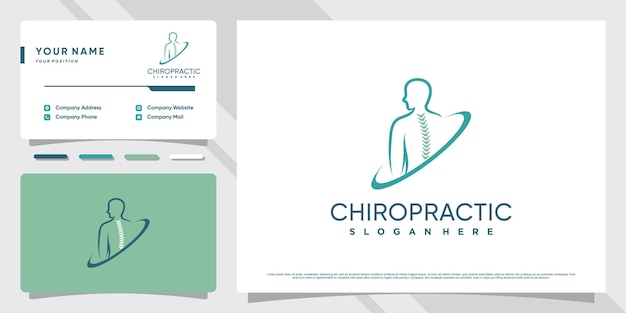 Chiropractic logo design for massage teraphy with business card template Premium Vector