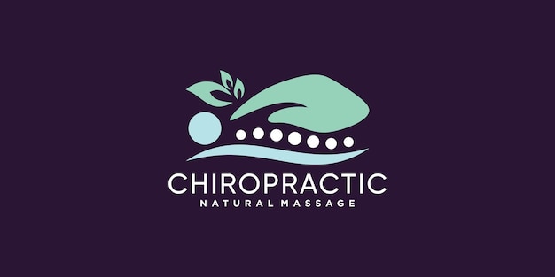 Chiropractic therapy logo with leaf and hand element Premium Vector