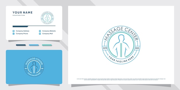 Chiropractie logo-ontwerp voor massage teraphy met sjabloon voor visitekaartjes Premium Vector