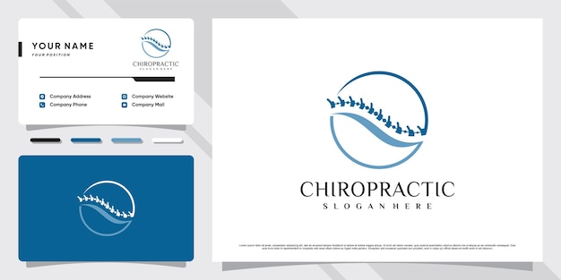 Chiropractie logo-ontwerp voor massage teraphy met sjabloon voor visitekaartjes premium vector