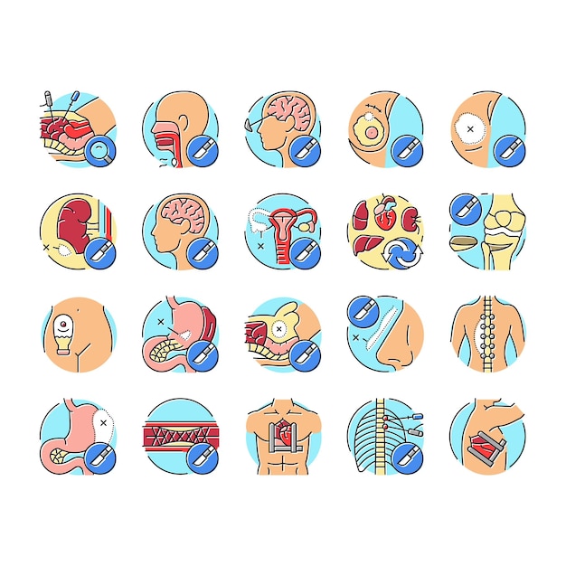 chirurgie ziekenhuis gezondheid icons set vector