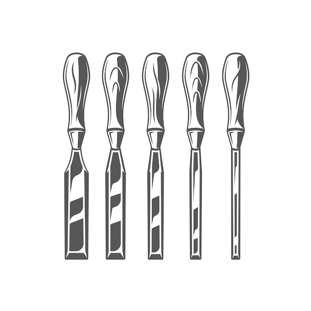 Chisels  on white background. Modern carpentry tool.  illustration