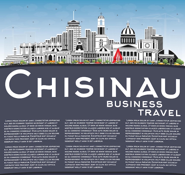 Chisinau Moldova City Skyline with Gray Buildings Blue Sky and Copy Space Vector Illustration Business Travel and Tourism Concept with Historic Architecture Chisinau Cityscape with Landmarks