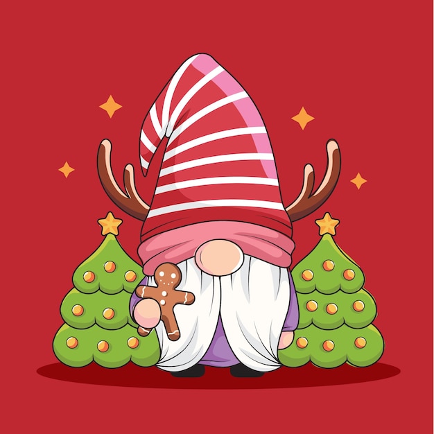 Vector chistmas gnome with tress