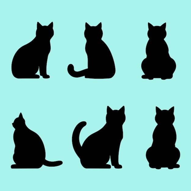 Vector chloe cat set black silhouette clip art