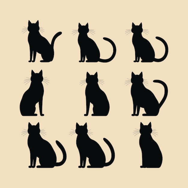 Chloe cat set silhouette Clipart