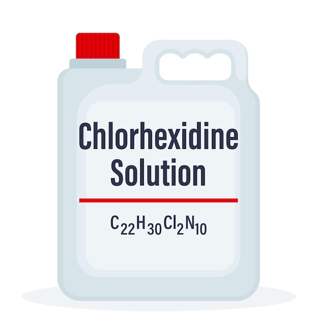 Chlorhexidine solution in big white plastic bottle vector illustration isolated on white background