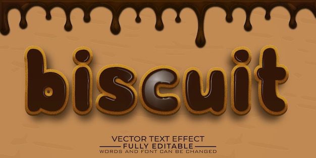 Vettore modello di effetto di testo modificabile vettoriale al cioccolato biscotto