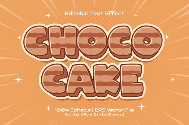 Vettore effetto testo modificabile choco cake stile cartone animato