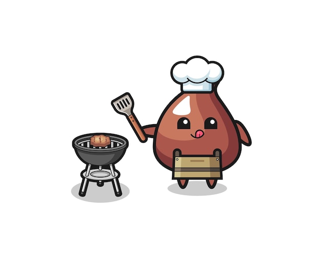 Шеф-повар барбекю с шоколадной стружкой и грилем