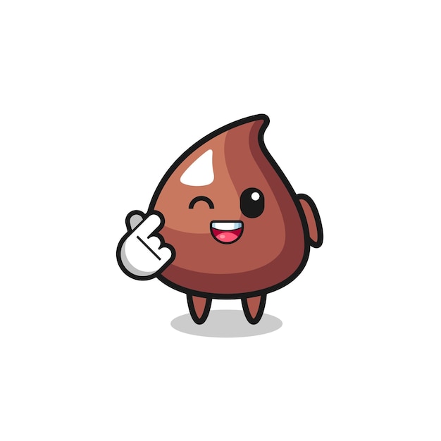 Choco chip character doing Korean finger heart