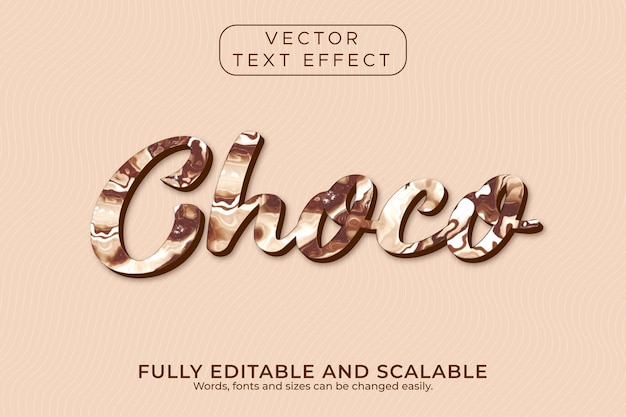 Vettore choco, effetto testo modificabile 3d al cioccolato