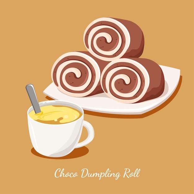 Choco dumpling roll met egg coffee