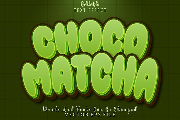 Vector choco matcha editable text effect emboss cartoon style