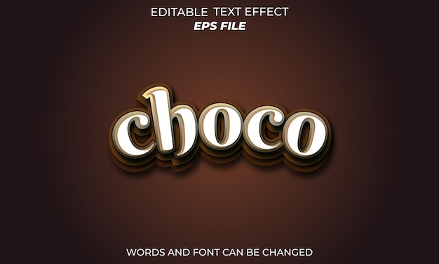 Choco summer 3d modello vettoriale di stile di testo con effetti di testo modificabili