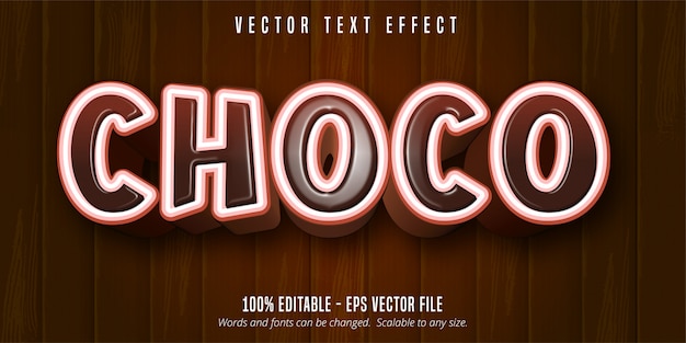 Choco текст, мультяшный стиль редактируемый текстовый эффект на деревянном фоне
