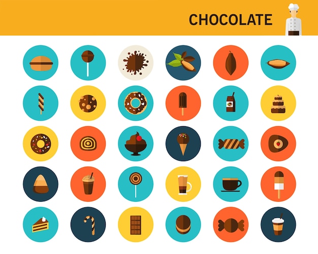 Chocolade concept plat pictogrammen.