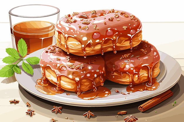Chocolade donut met druppelende honing en vers fruit in 3D-illustratie