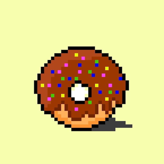 Vector chocolade donut met pixel art-stijl