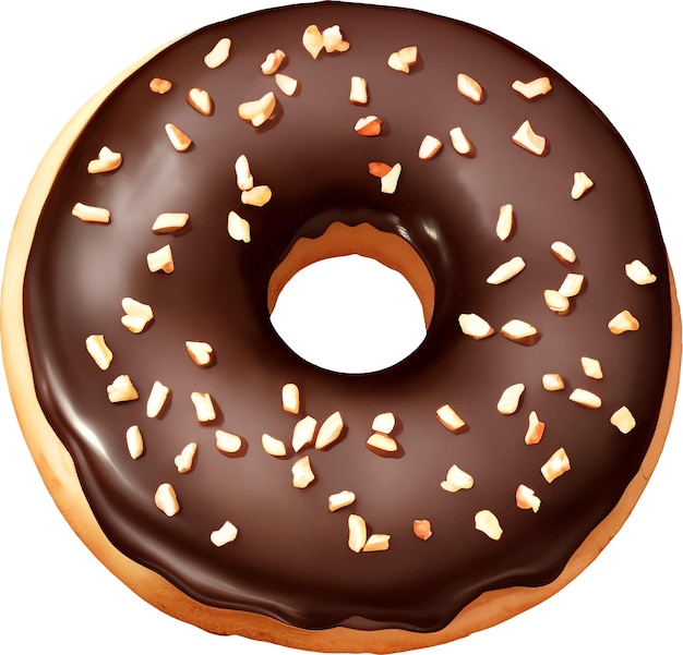 Chocolade Donut of Donut met Amandel Topping Gedetailleerde Handgetekende Illustratie Vector Geïsoleerd