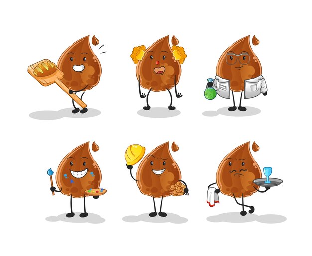 Chocolade drop beroep ingesteld karakter. cartoon mascotte vector