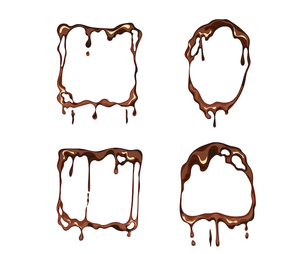 Chocolade druppel frame hotmelt druppel splatter geïsoleerde set grafisch ontwerp illustratie