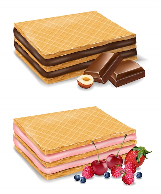 Vector chocolade en bessen wafels cookies design