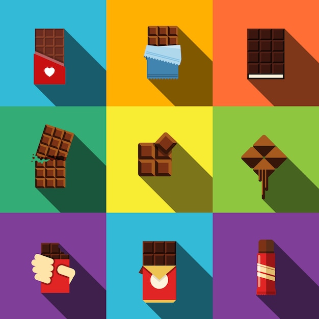 Chocolade plat pictogrammen set