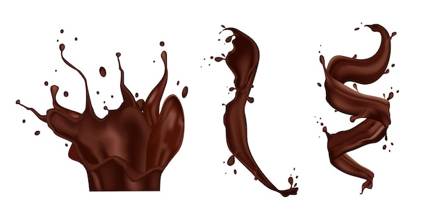 Chocolade splash vectorillustratie in een realistische cirkelvormige water vallende gebogen stijl