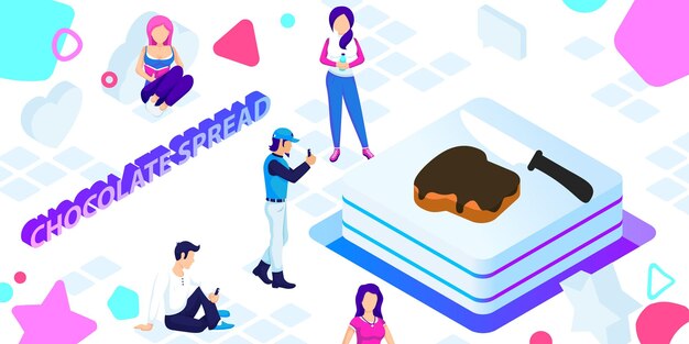 Chocolade verspreid isometrisch ontwerp pictogram Vector web illustratie 3d kleurrijke concept