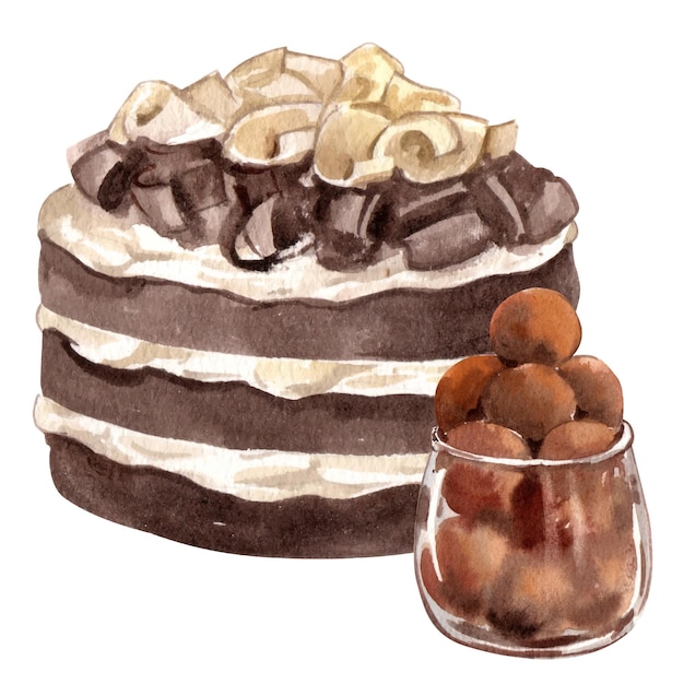 Chocoladedessert aquarel vectorillustratie