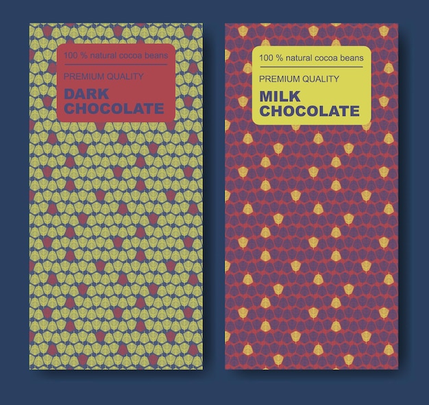Vector chocoladepakket met rood-blauw bladpatroon het originele label met het mooiste ontwerp
