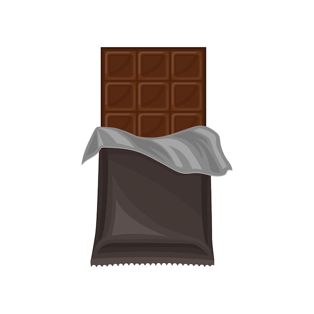 Chocoladereep in grijze polyethyleen wrap heerlijk dessert vector illustratie op een witte achtergrond