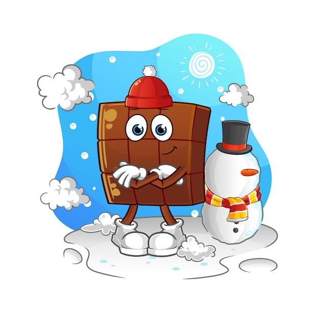 Chocoladereep in koude winter karakter cartoon mascotte vector