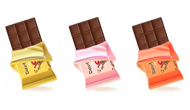 Chocoladereep realistische set. productpakket etiket