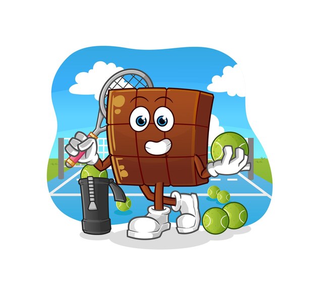 Chocoladereep speelt tennisillustratie. karakter vector