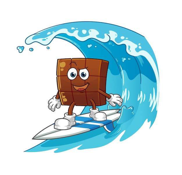 Chocoladereep surfen karakter. cartoon mascotte vector