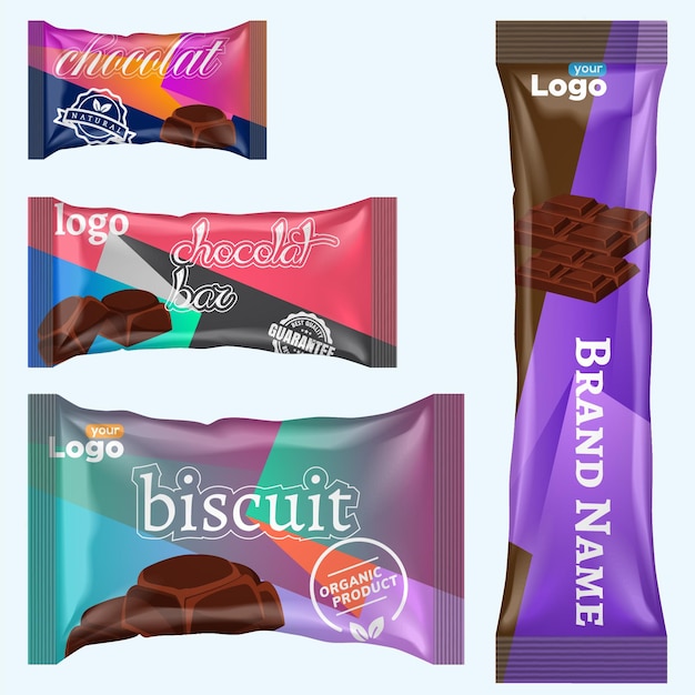 Vector chocoladereep van candy bar set geïsoleerd op witte achtergrond