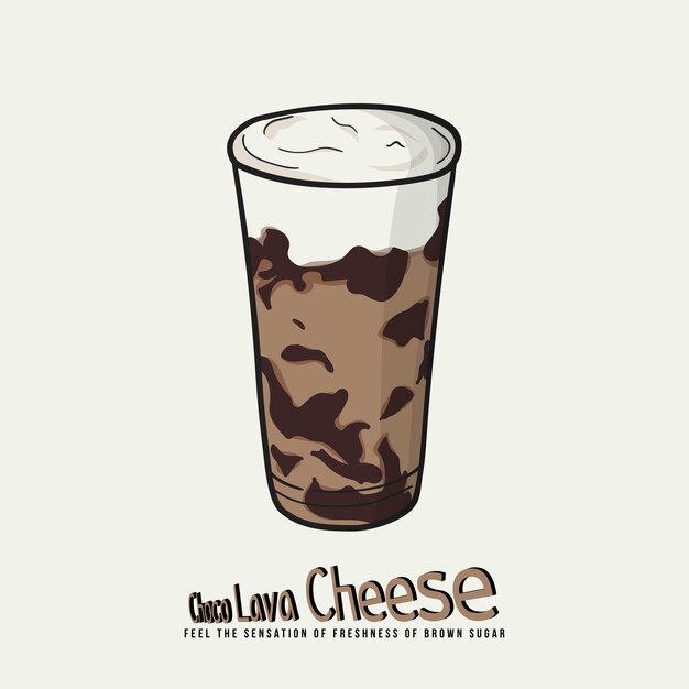 음료 또는 음료 광고 디자인을 위한 큰 컵 디자인의 초콜릿과 치즈 음료